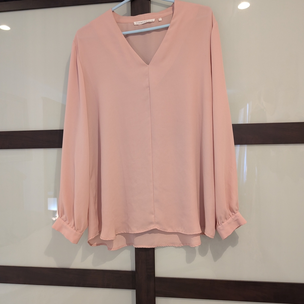 Violet & Claire Soft Pink V-Neck Blouse